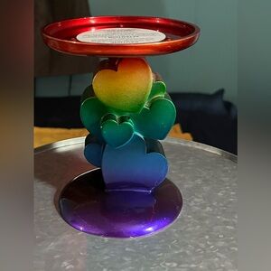 Bath and Body Works Pedestal 3wick candle holder rainbow/pride with hearts!!